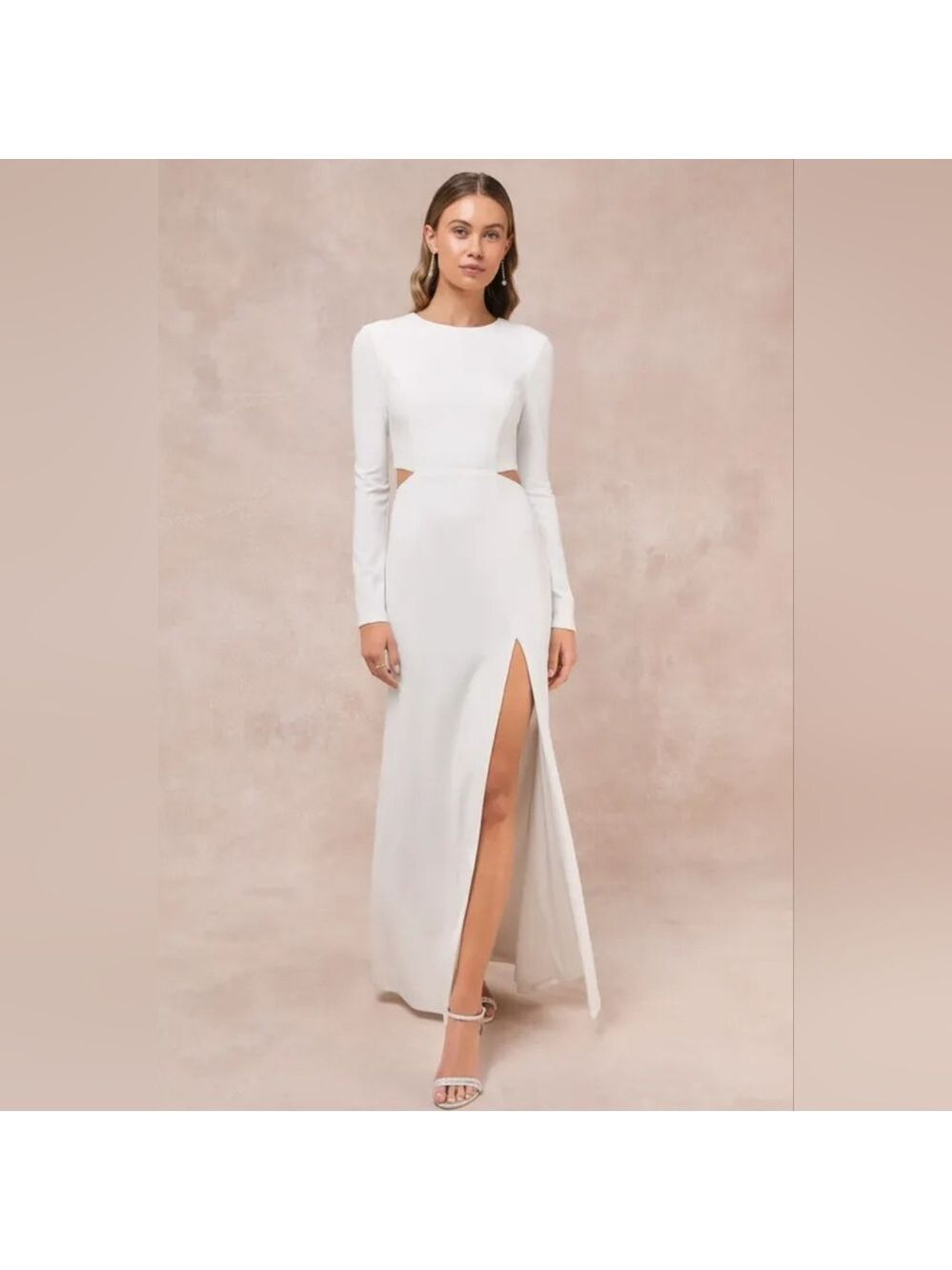 Lulus | Going for the Wow White Long Sleeve Cutout Maxi Dress | Size S